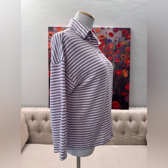 SARA CAMPELL butter soft light weight purple striped sweater M - Picture 3 of 6